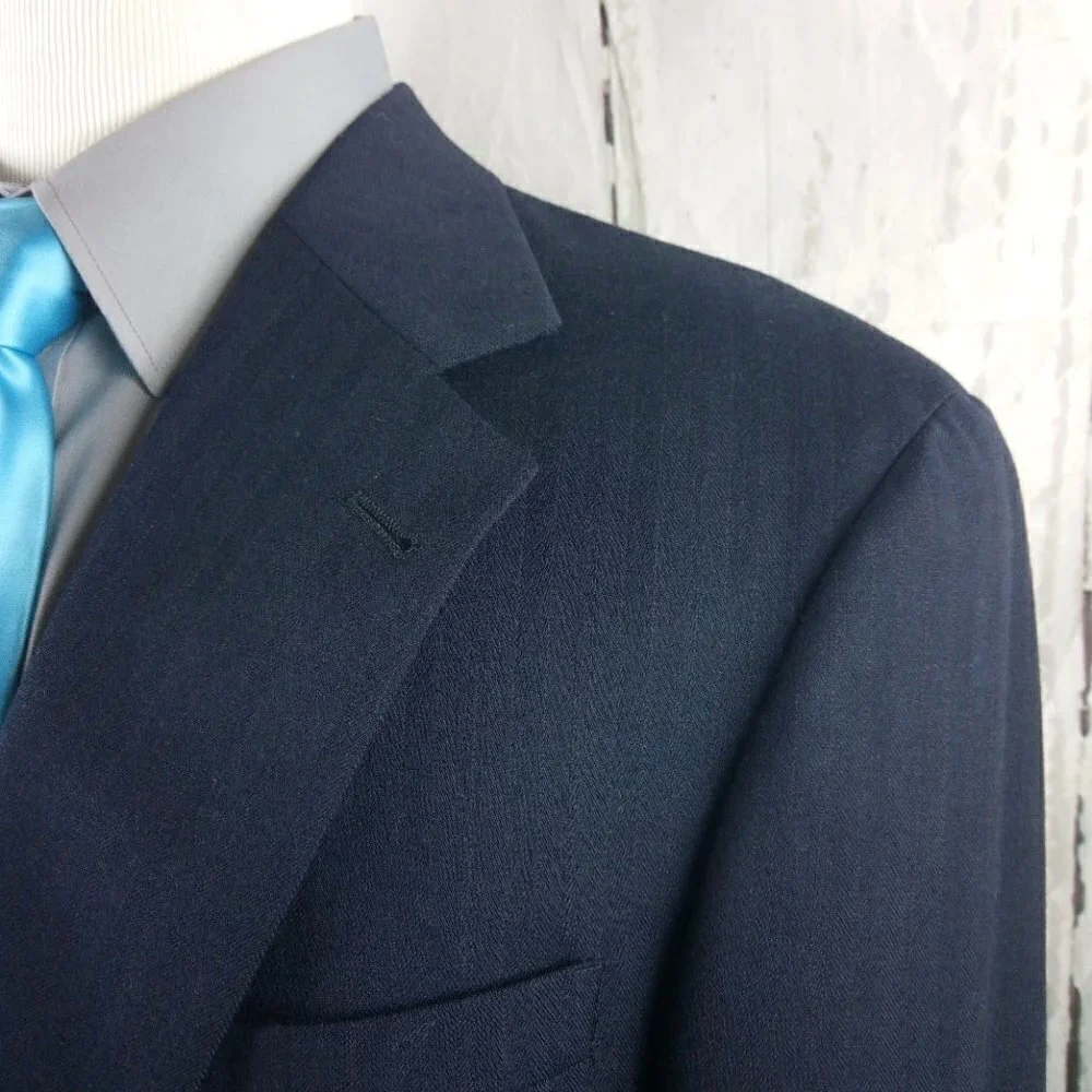 Tommy Hilfiger Dillard's 44L Wool 2 Button Deep Blue Striped Suit Blazer Jacket